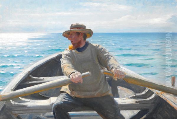 Fisker, der roer. Oil Painting by Michael Peter Ancher