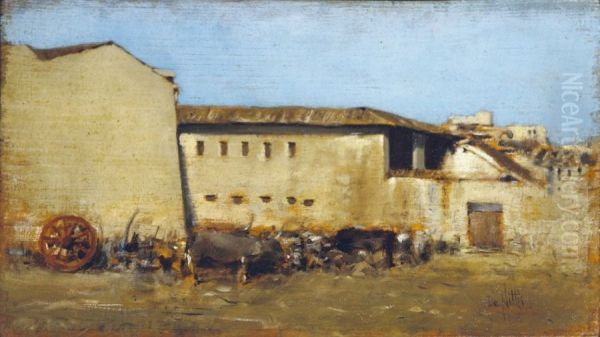 The farm Oil Painting by Giuseppe de Nittis