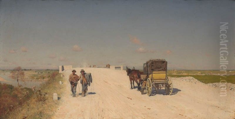 The road from Naples to Brindisi Oil Painting by Giuseppe de Nittis