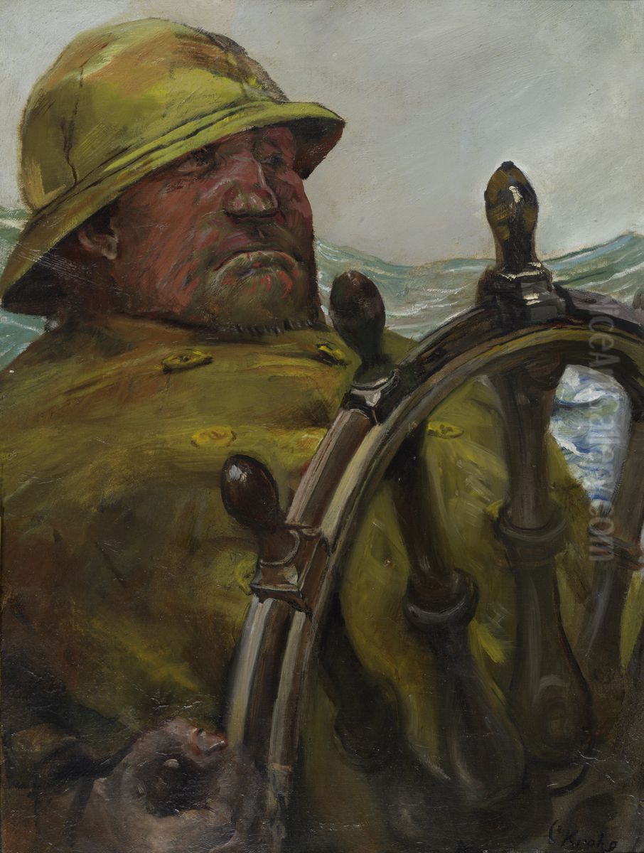 At the Rudder Oil Painting by Christian Krohg