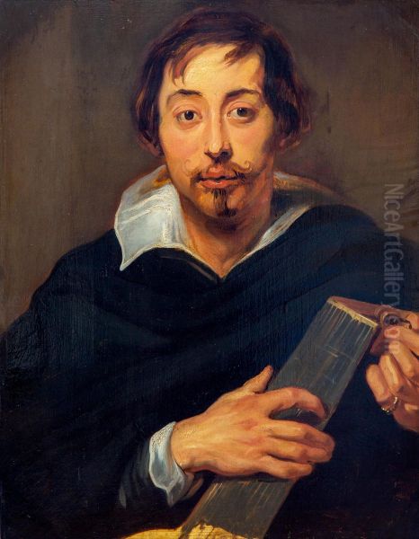 Portrait of an unknown man tuning his lute Oil Painting by Simon de Vos