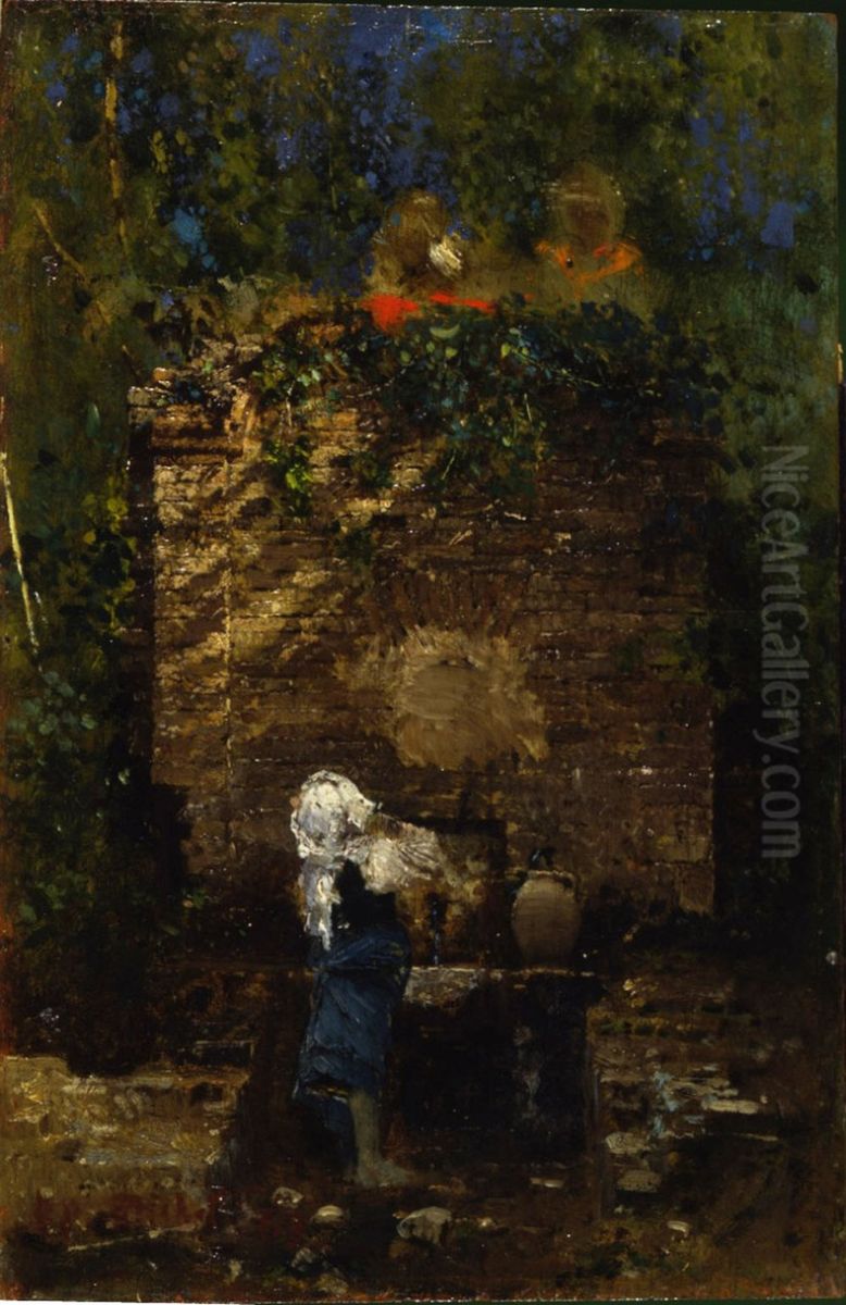 Little fountain of Francavilla Oil Painting by Francesco Paolo Michetti