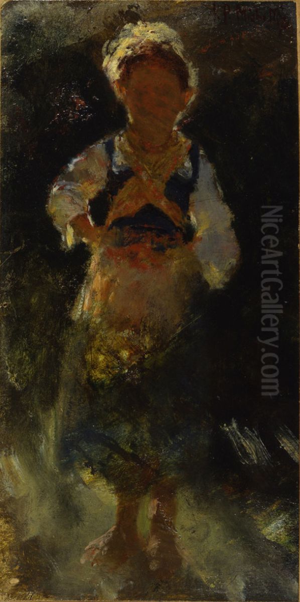 Peasant girl in backlight Oil Painting by Francesco Paolo Michetti