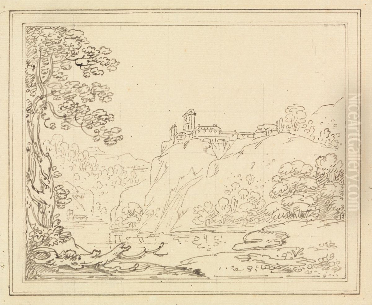 Palace on a Cliff Above a River Oil Painting by Joseph Farington