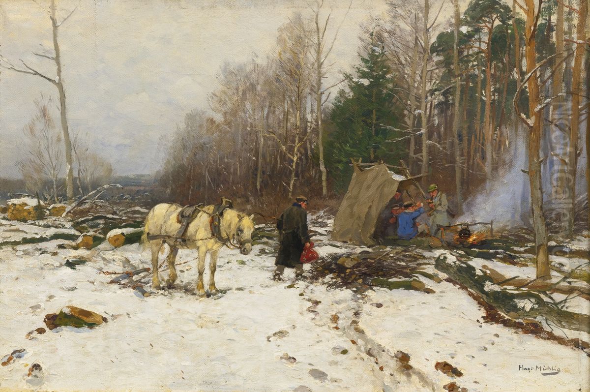 Winter Respite Oil Painting by Hugo Muhlig