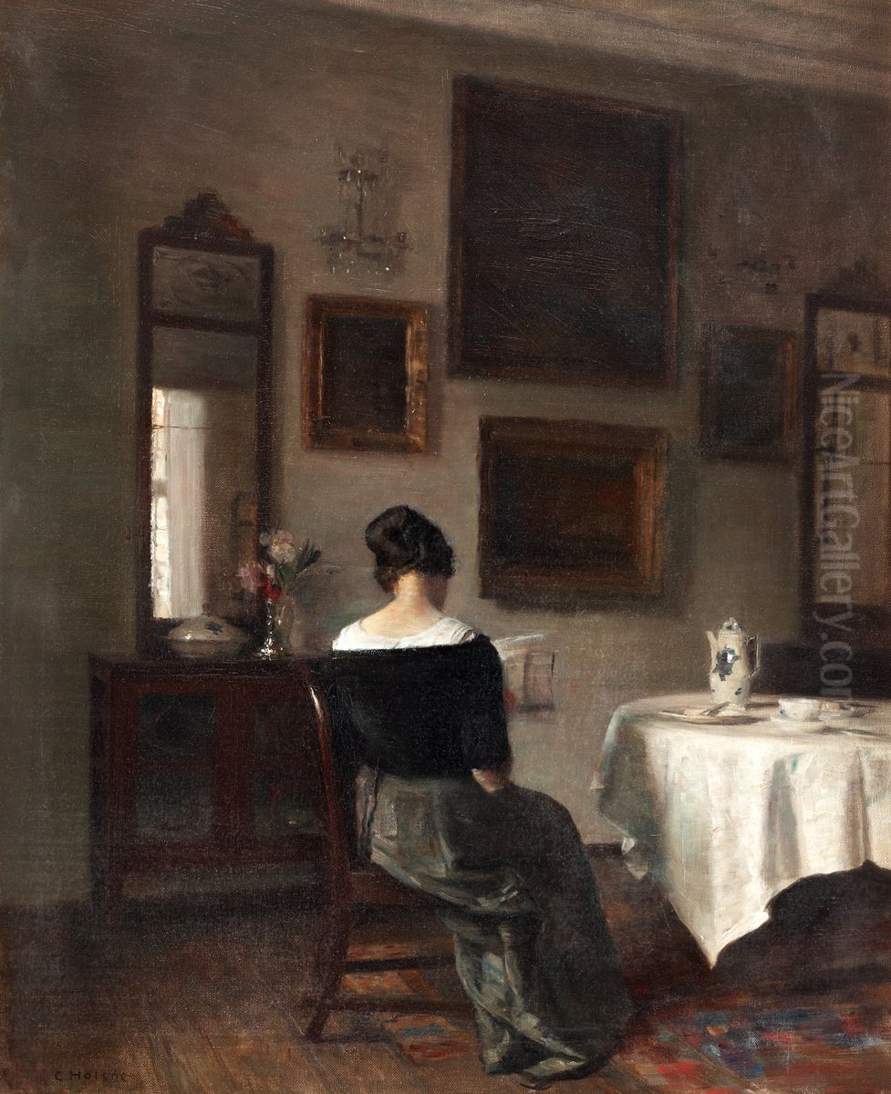 At the breakfast table Oil Painting by Carl Holsoe