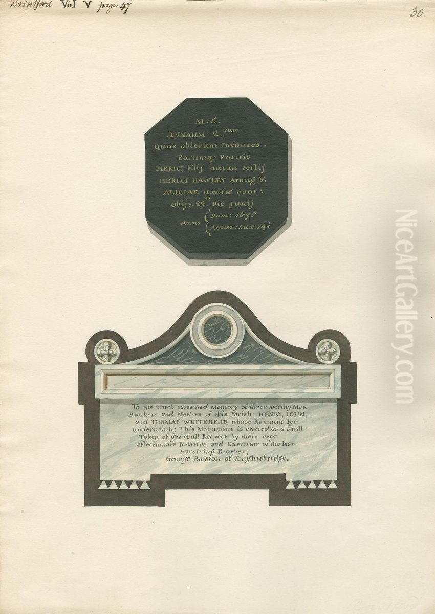 Memorial to Henrici Hawley and Another to Henry, John and Thomas Whitehead from Brentford Church Oil Painting by Daniel Lysons