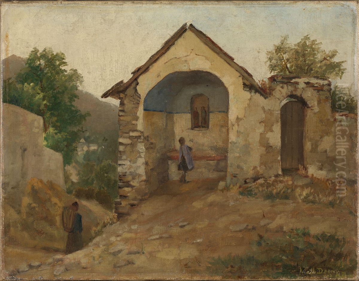 Landsbyscene Oil Painting by Johanne Mathilde Dietrichson