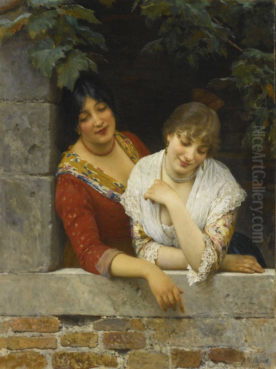 Venetians at the balcony Oil Painting by Eugene de Blaas