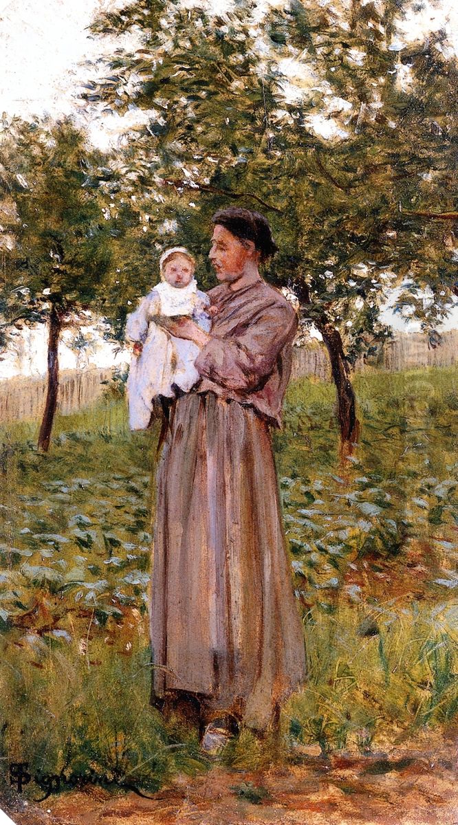 Contadina nei campi a Combs-la-Ville Oil Painting by Telemaco Signorini