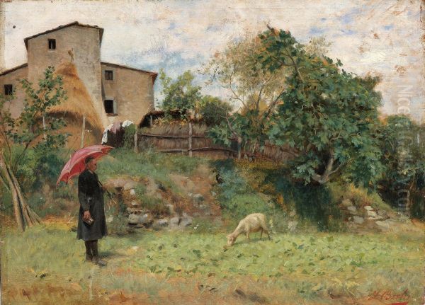 Contemplation of the Sheep Oil Painting by Luigi Bechi