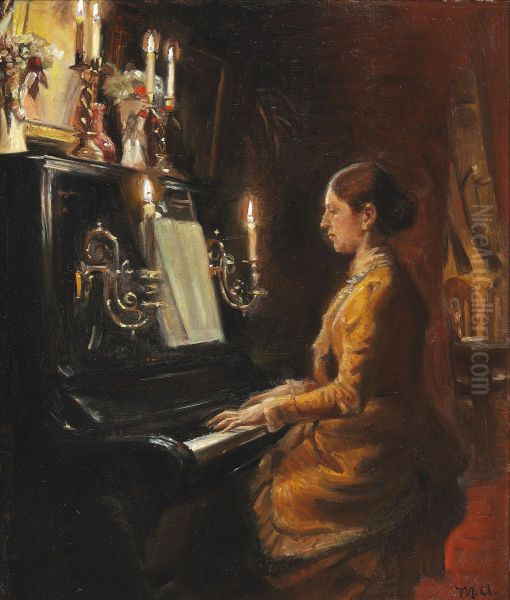 Anna at the piano. Oil Painting by Michael Peter Ancher