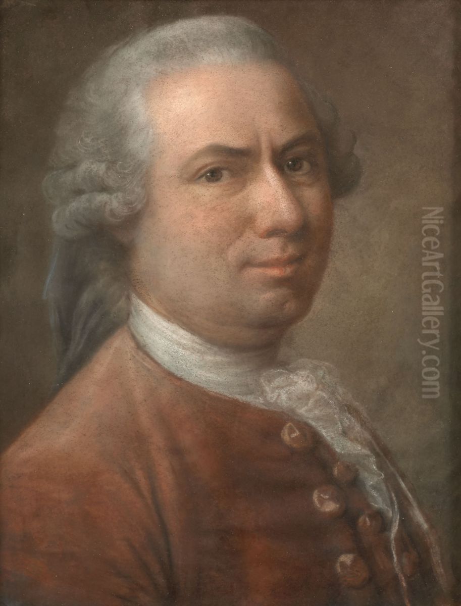 Autoportrait en habit rouge Oil Painting by Claude Pougin de Saint-Aubin