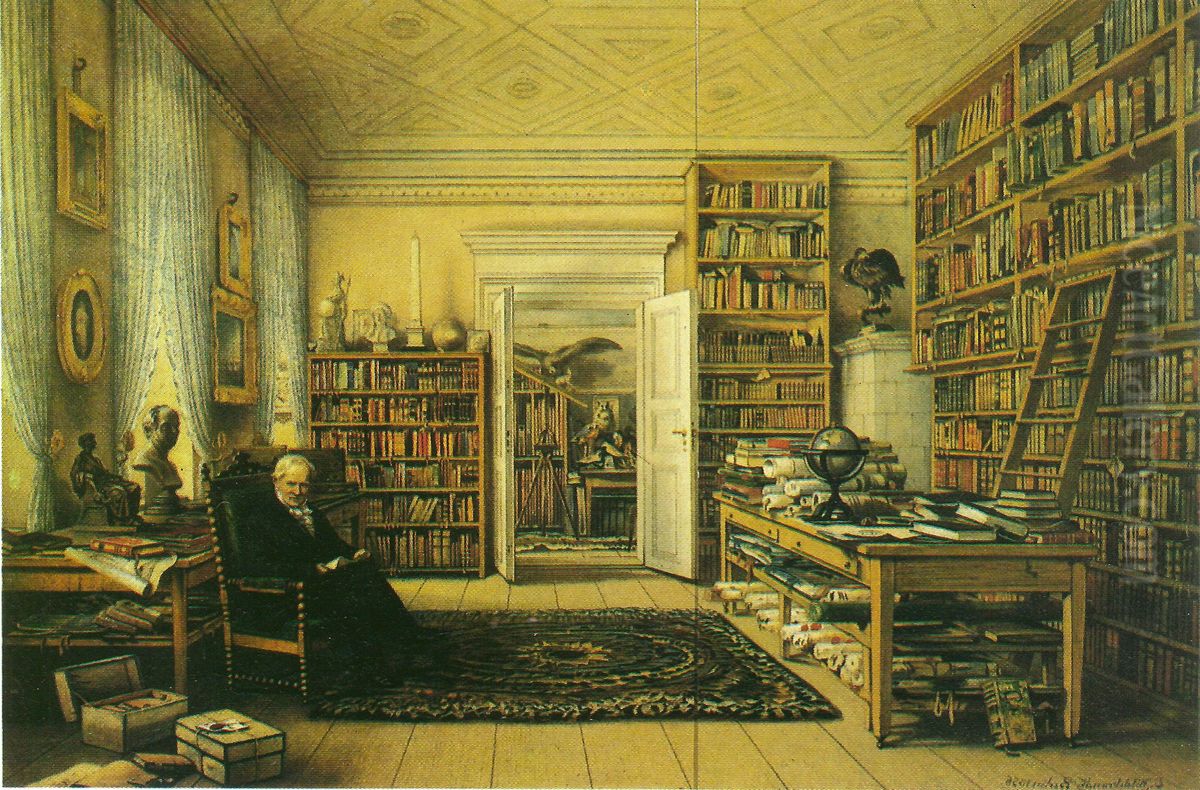 Arbeitszimmer des Alexander von Humboldt in Berlin, Oranienburger Str. 67 Oil Painting by Eduard Hildebrandt