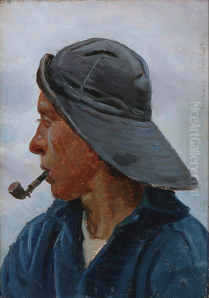 Fisker med sydvest. Oil Painting by Michael Peter Ancher