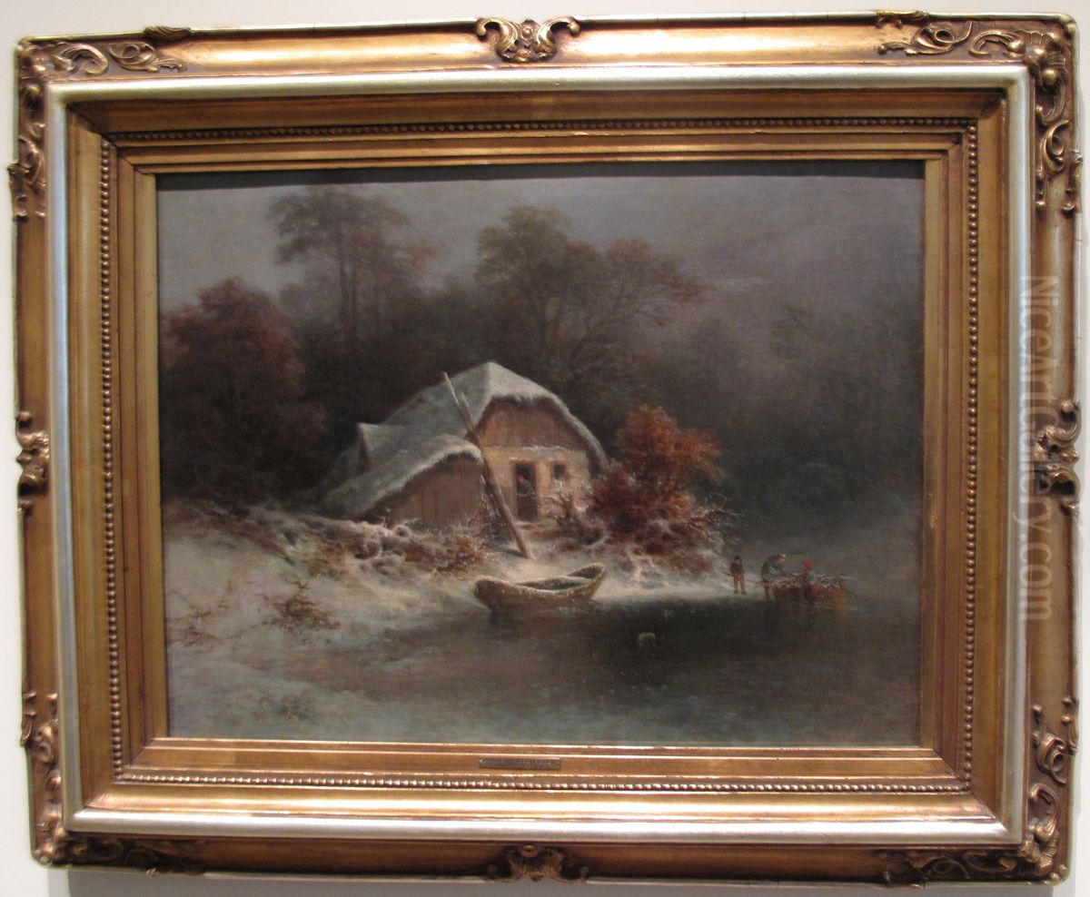 Chack by a Frozen Lake. Oil Painting by August Piepenhagen