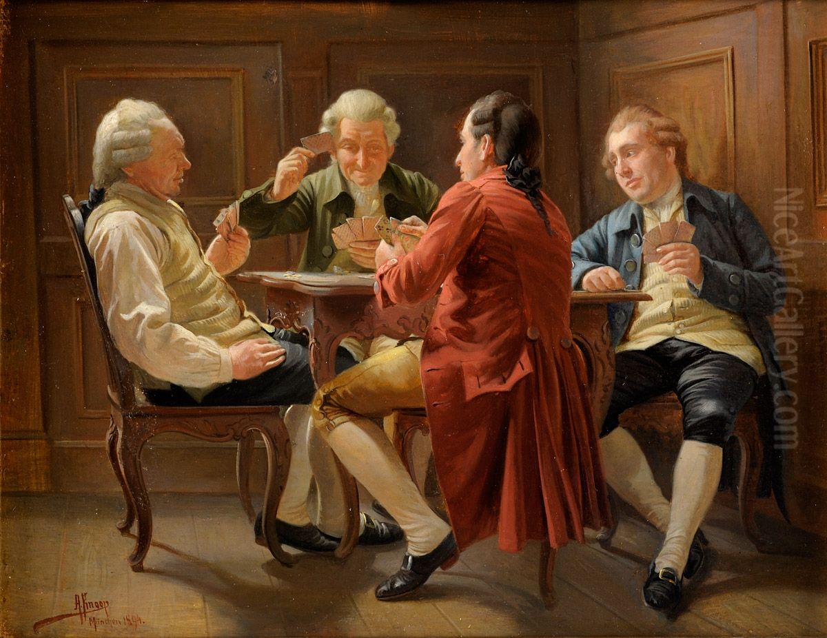 Die Kartenrunde Oil Painting by August Knoop