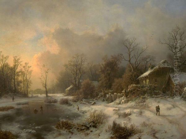 Winter Landscape Oil Painting by August Piepenhagen