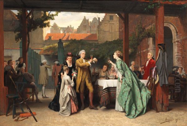 La victoire du tireur d'arbalete Oil Painting by Auguste Serrure