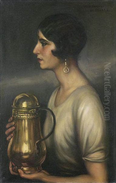 Joven de perfil Oil Painting by Julio Romero De Torres