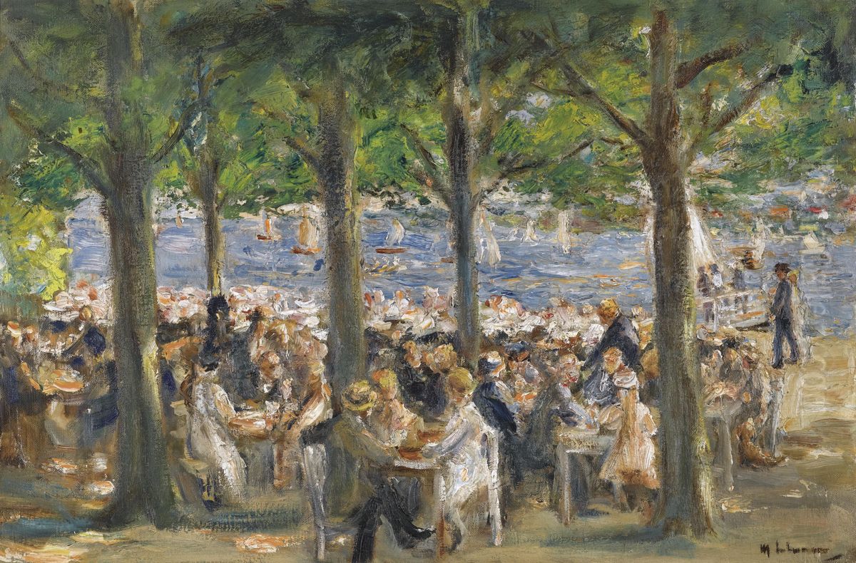 Beer garden near theHavelunder trees Oil Painting by Max Liebermann