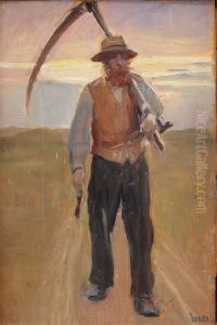 A farmer with a scythe.