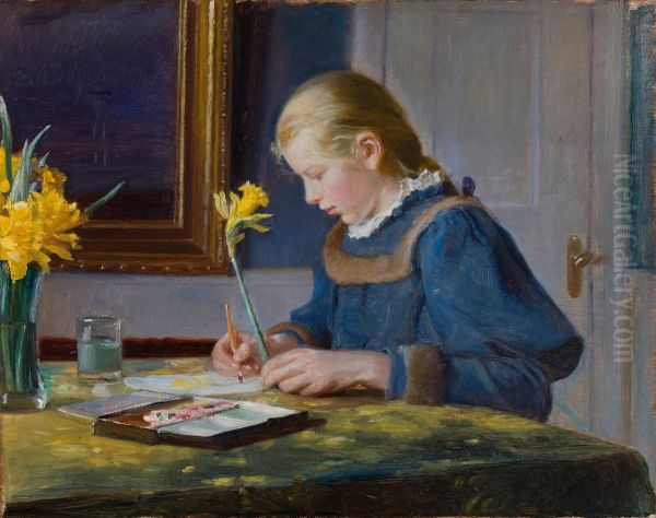 En Akvarelmalerske Oil Painting by Michael Peter Ancher