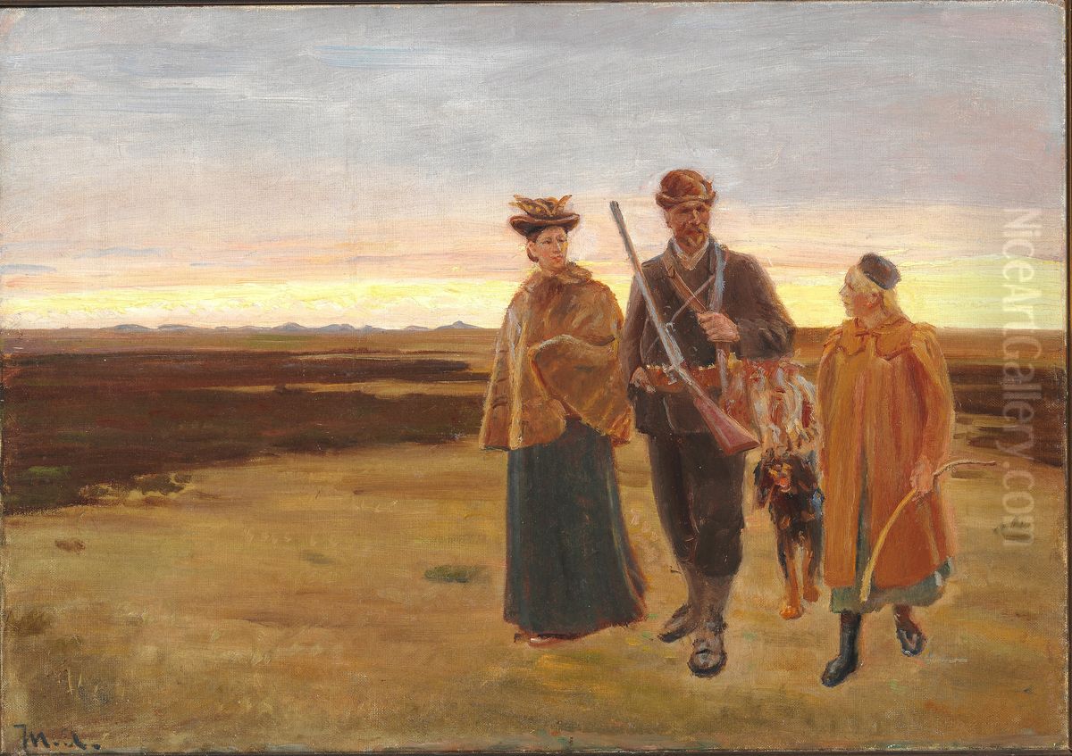 Home from the hunt. Study. Oil Painting by Michael Peter Ancher