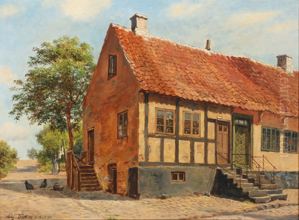 Scenery from Ebeltoft. Oil Painting by August Fischer