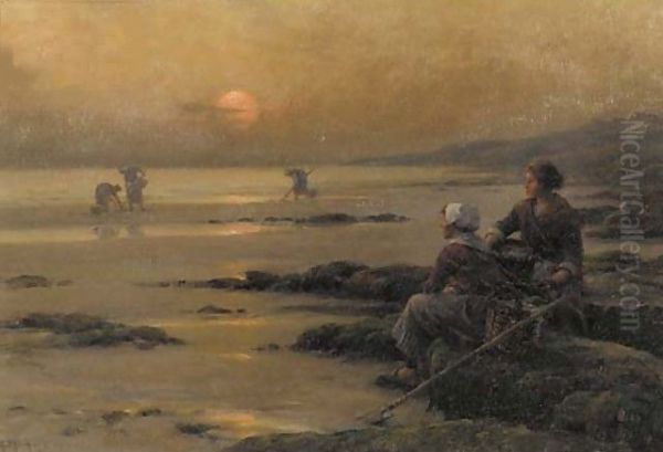 Cockling at dusk Oil Painting by Georges Maroniez