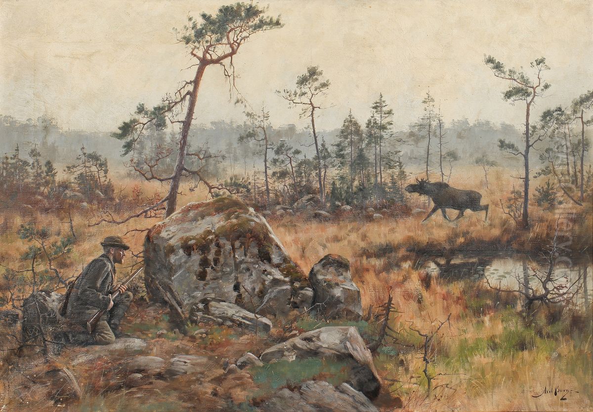 Moose hunt Oil Painting by Axel Borg