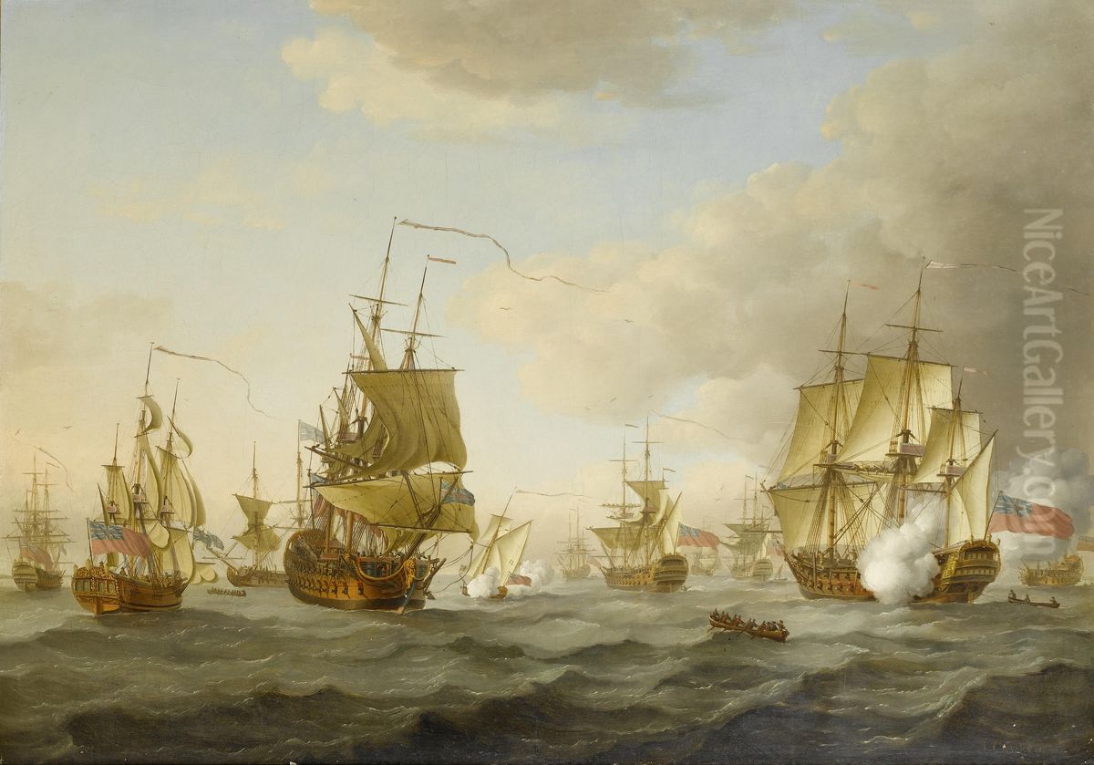 Admiral Byng's fleet getting underway from Spithead Oil Painting by John Cleveley the Elder