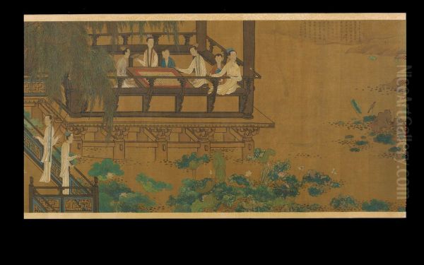 Palace Ladies by a Lotus Pond Oil Painting by unknown