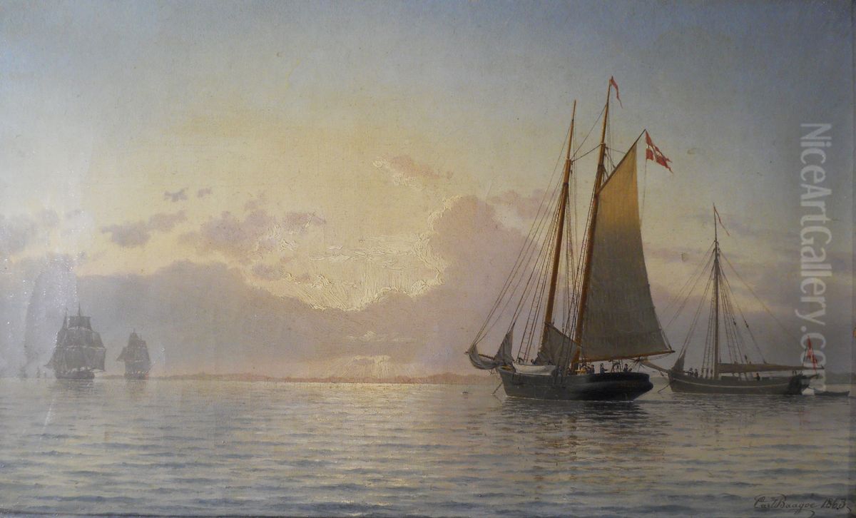 The Revenue schooner Argus anchored in Odense Fjord. Oil Painting by Carl Baagoe