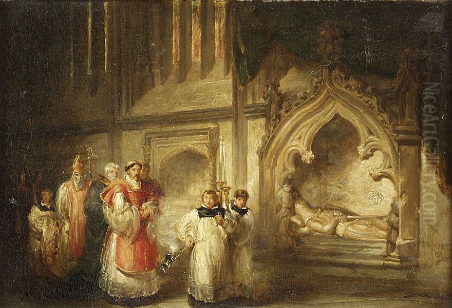 The Monument of Richard Stapleton in Exeter Cathedral Oil Painting by Solomon Hart