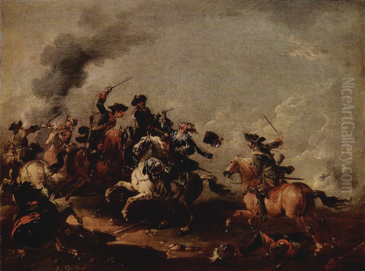 Battle scene Oil Painting by August Querfurt
