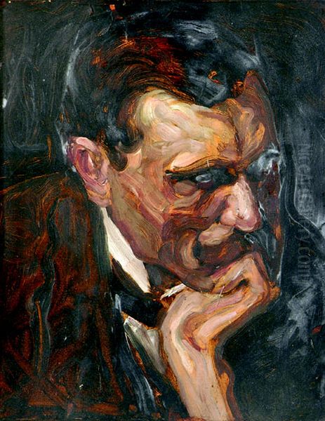 Male Portrait Oil Painting by Janos Pentelei Molnar