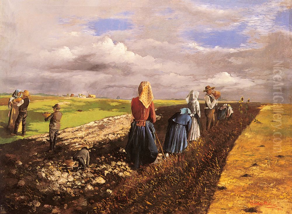 The Potato Harvest Oil Painting by Janos Pentelei Molnar