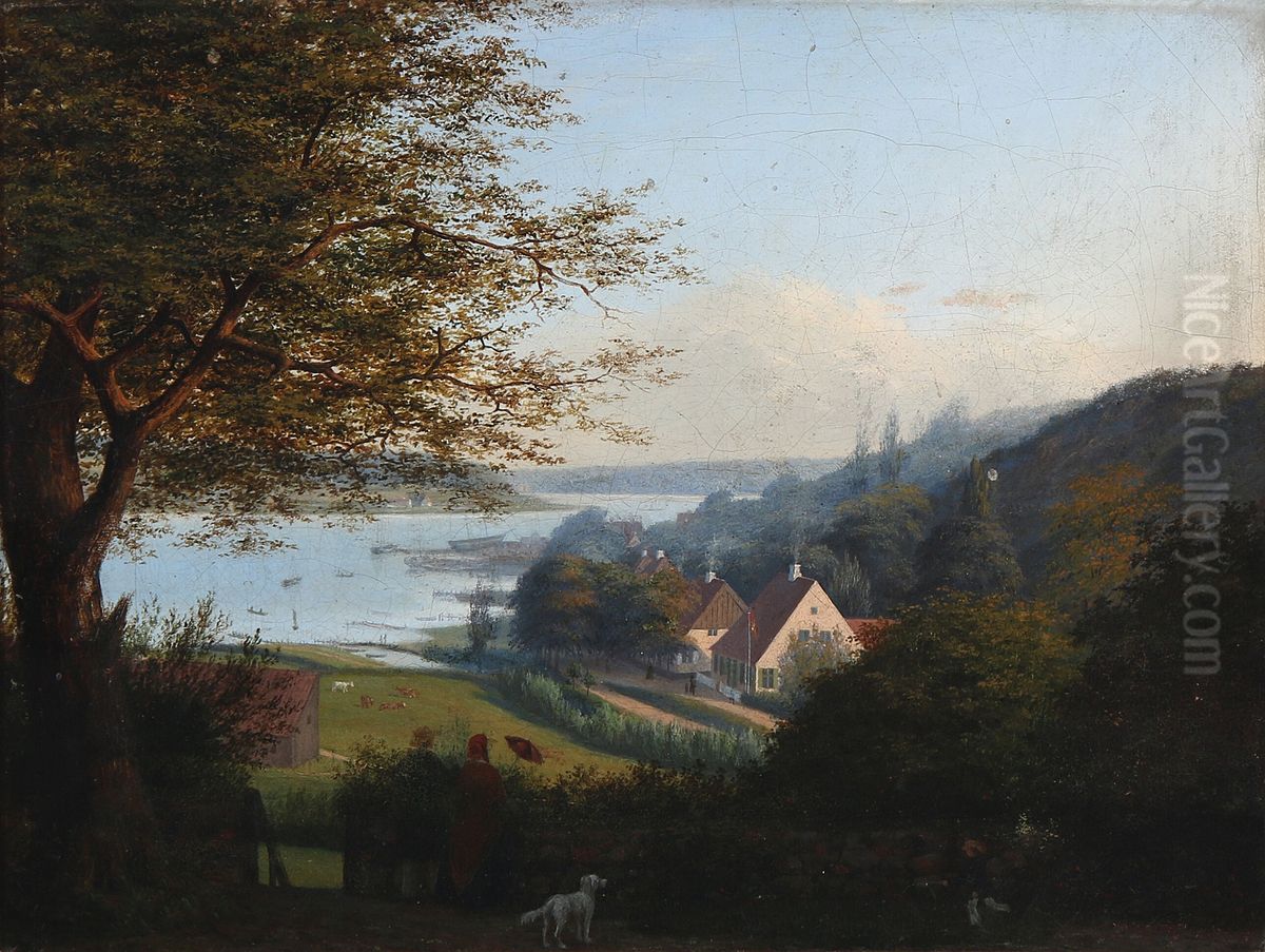 View from the surroundings of Flensburg. The Danish flag at a house near Flensburg Oil Painting by unknown