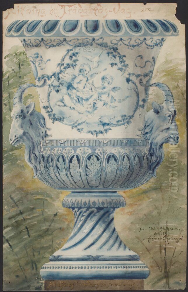 Stor bla urna med tva gethuvuden Oil Painting by Helmer Osslund Stor bla urna med tva gethuvuden Oil Painting by Helmer Osslund