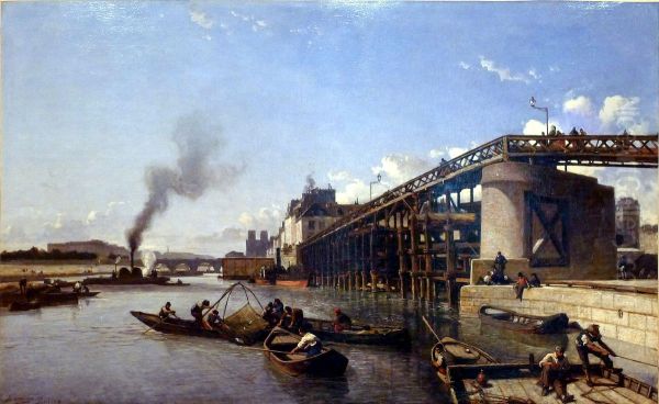Vue de Paris, la Seine, l'Estacade Oil Painting by Johan Jongkind