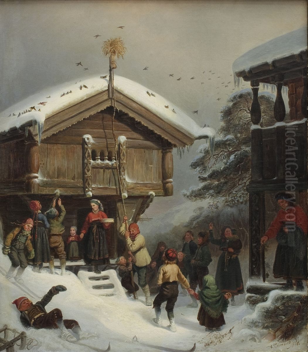 Norwegian Christmas Tradition Oil Painting by Adolph Tidemand