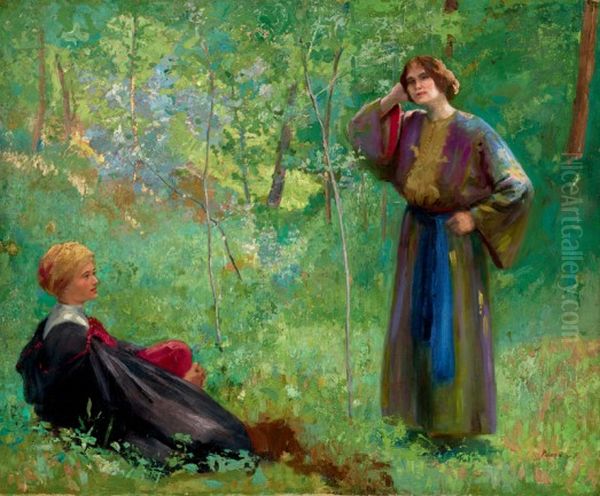 Scene in a Shiny Forest Oil Painting by Ferenc Paczka