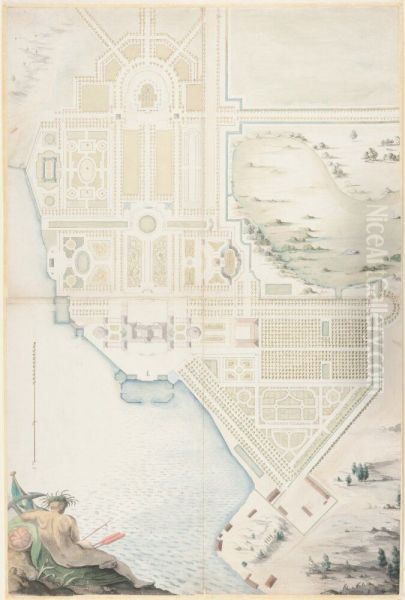 Idea for the Gardens at Drottningholm (unbuilt project) Oil Painting by Nicodemus Tessin the Elder
