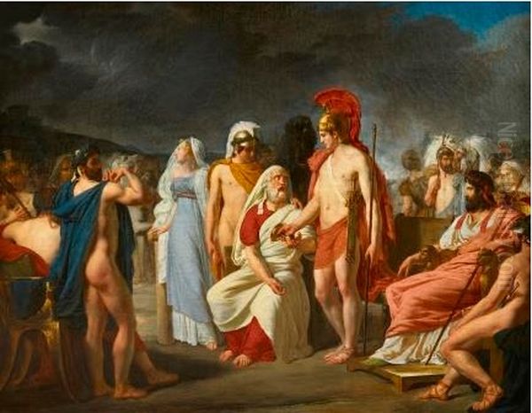 Achille demandant a Nestor le prix de la sagesse aux jeux olympiques Oil Painting by Raymond Monvoisin