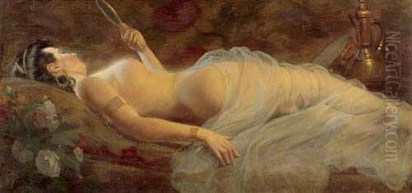 Reclining Woman With Mirror Oil Painting by Karl Gottlieb Wenig