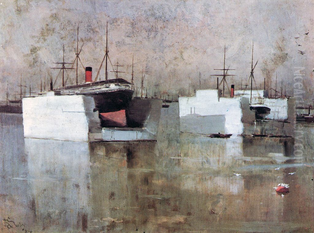 Diques de Valparaiso Oil Painting by Ramon Subercaseaux Vicuna