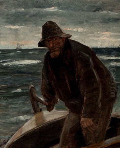 Til rors. Oil Painting by Michael Peter Ancher