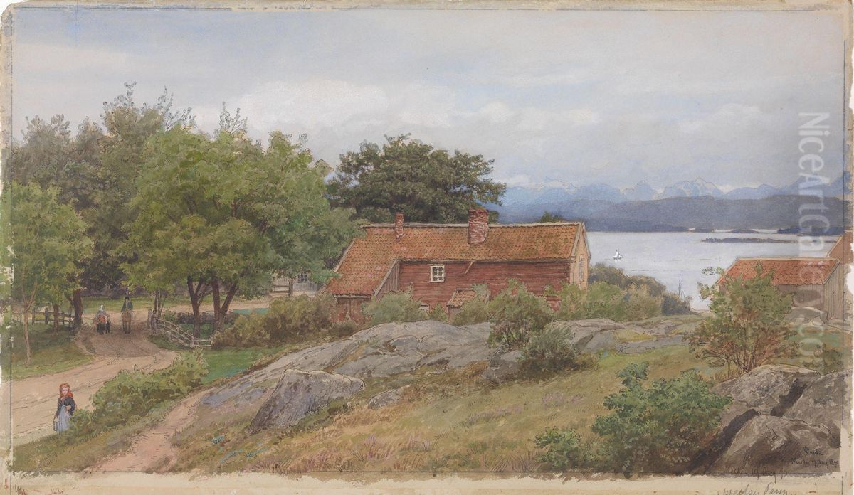 Landskap Med Bondegard Molde Oil Painting by Hans Gude