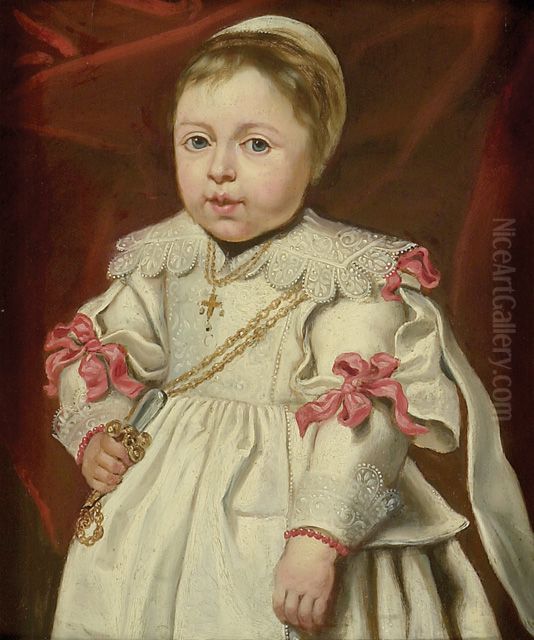 Portrait of a Child holding a Rattle Oil Painting by Cornelis De Vos